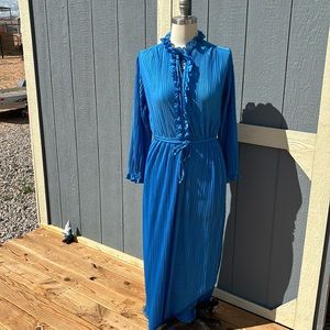 1970s blue dress with ruffles medium large